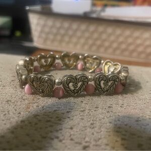 Heart Charm Bracelet with Pink Beads